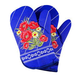 2-er Set Küchenhandschuhe Ofenhandschuhe Topfhandschuhe mit Magnet blaue Farbe Mohnblumen Motiv Hergestellt in Polen