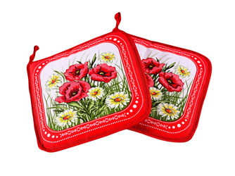 2-er Set Topflappen Ofenlappen rote Farbe Mohnblumen Motiv Hergestellt in Polen